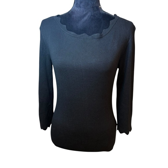 Philosophy | Scallop 3/4 Sleeve Black Sweater | Sz S - Picture 2 of 8